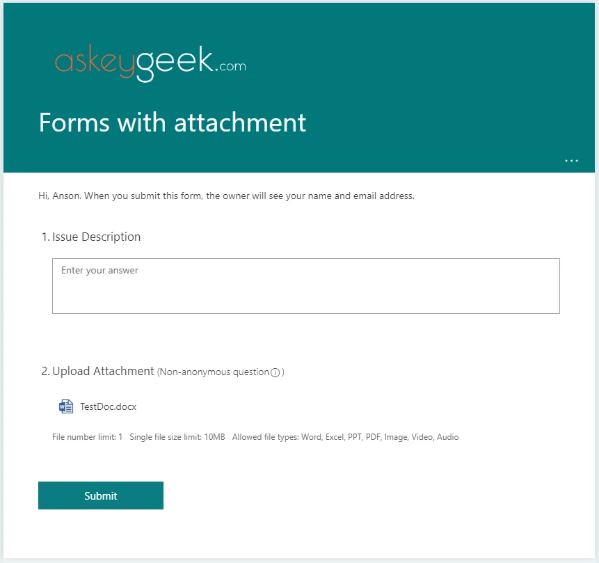 Microsoft Forms With Attachments
